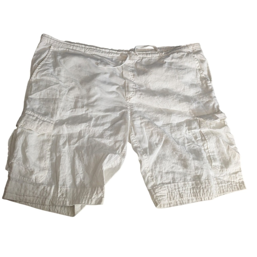 Island Importer White Linen Cargo Shorts Plus Size XXL Coastal Resort